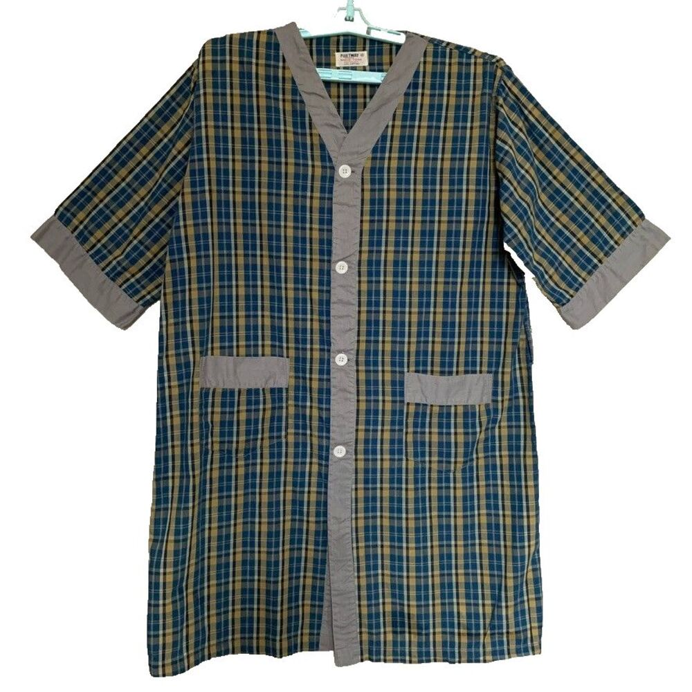 Vintage 60’s Pleetway Men's Pajama Top Medium Plaid Toga Robe Smokers Jacket